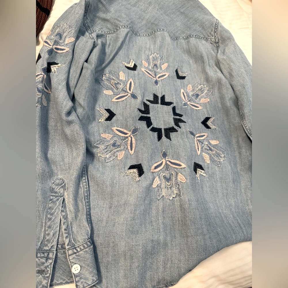 Rails denim long sleeved shirt with embroidered design